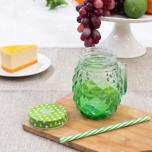 Colorful Pineapple-Shaped Mason Jar Mug Glasses with Straws & Lids, Set of 6 - MyGift