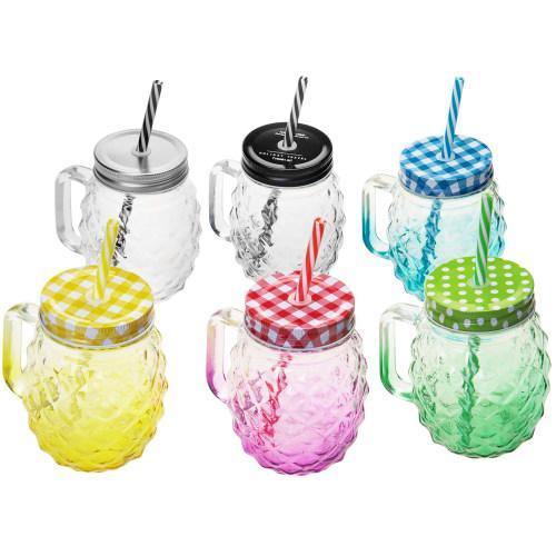 Colorful Mason Jar Mug Glasses with Straws & Lids, Set of 6 – MyGift