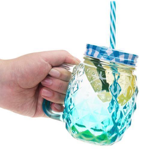 Colorful Pineapple-Shaped Mason Jar Mug Glasses with Straws & Lids, Set of 6 - MyGift