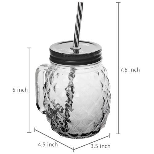 Colorful Pineapple-Shaped Mason Jar Mug Glasses with Straws & Lids, Set of 6 - MyGift
