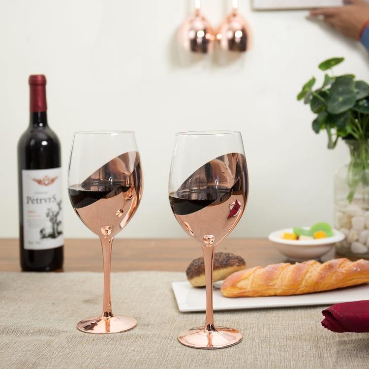 14 oz Copper Dipped Stemmed Wine Glasses, MyGift Set of 4 Modern Kitchen Dining Set, Size: One size, Bronze
