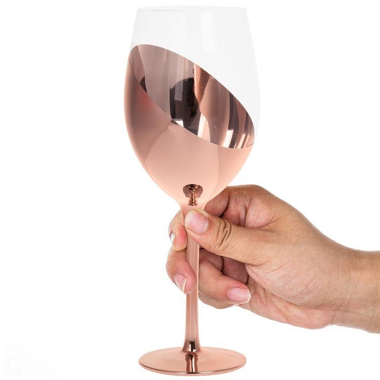 MyGift 20 oz Modern Copper-Toned Stemmed Wine Glasses, Set of 4 