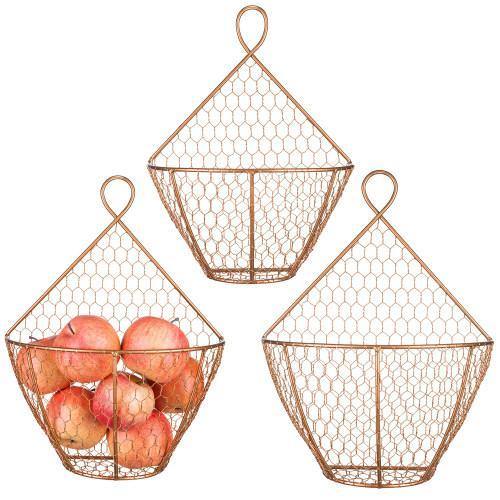 Copper Metal Wire Wall Hanging Produce Baskets, Set of 3 - MyGift
