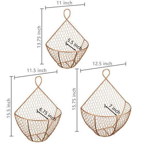copper hanging plant basket Copper Metal Wire Wall Hanging Produce Baskets, Set of 3