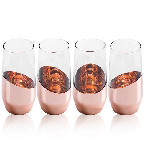 Copper Stemless Champagne Flute Glasses, Set of 4 - MyGift