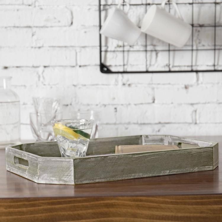 Country Rustic Wood Serving Tray with Cutout Handles and Angled Edges - MyGift Enterprise LLC