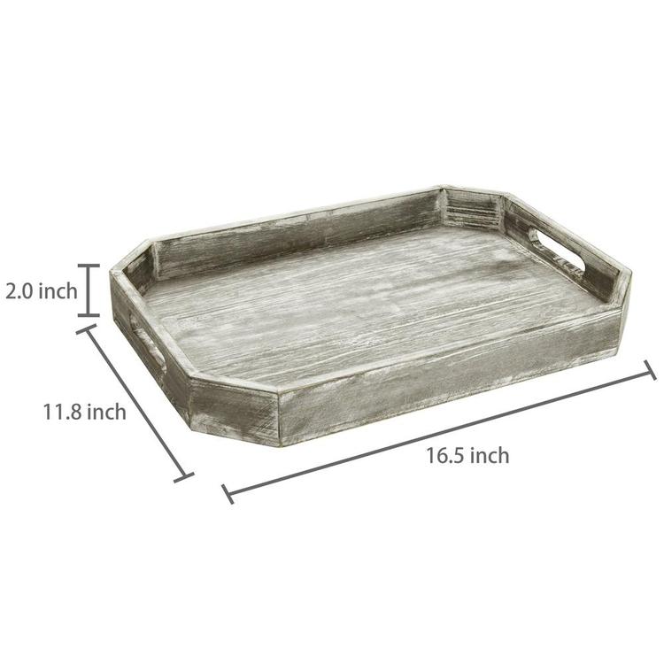 Country Rustic Wood Serving Tray with Cutout Handles and Angled Edges - MyGift Enterprise LLC