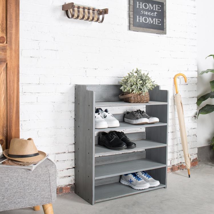Country Rustic Gray Wood Shoe Storage Rack