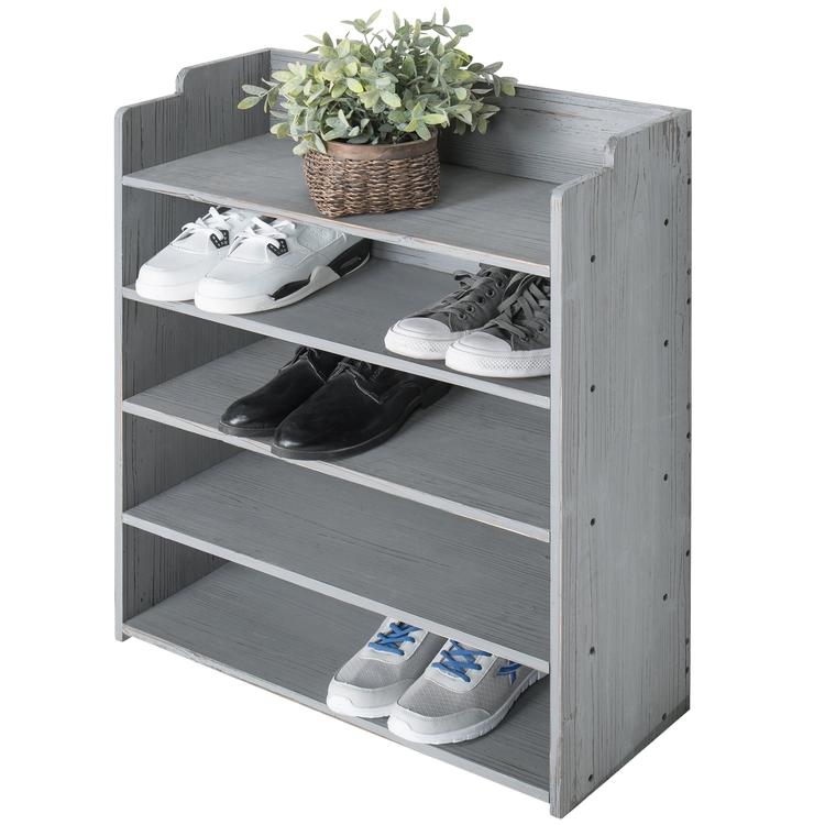 Country Rustic Gray Wood Shoe Storage Rack