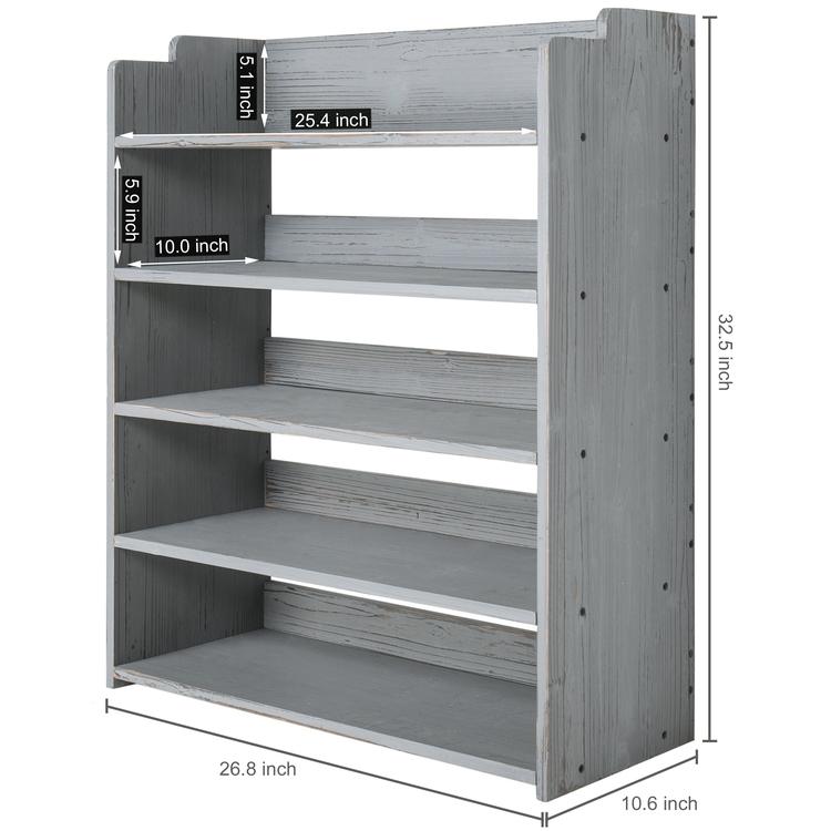 Country Rustic Gray Wood Shoe Storage Rack