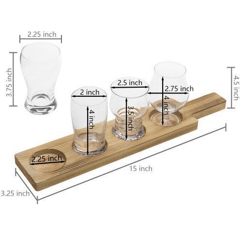 Craft Beer Tasting Flight Set with 4 Glasses & Brown Wood Paddle Serving Tray - MyGift