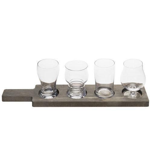 Craft Beer Tasting Flight Set with 4 Glasses & Gray Wood Paddle Serving Tray - MyGift