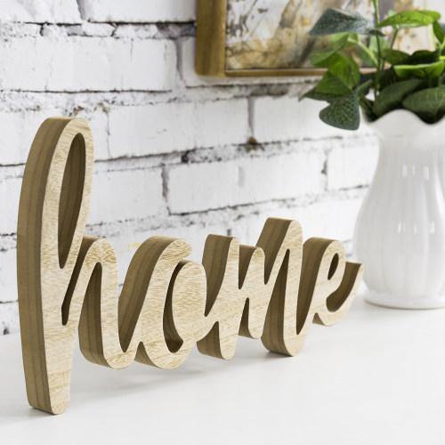 Cursive Cutout Design Unfinished Wood Decor "Home" - MyGift