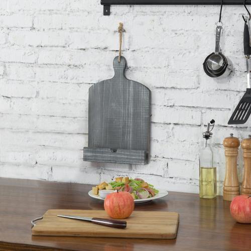 Cutting Board-Style Gray Wood Cookbook and Tablet Stand - MyGift