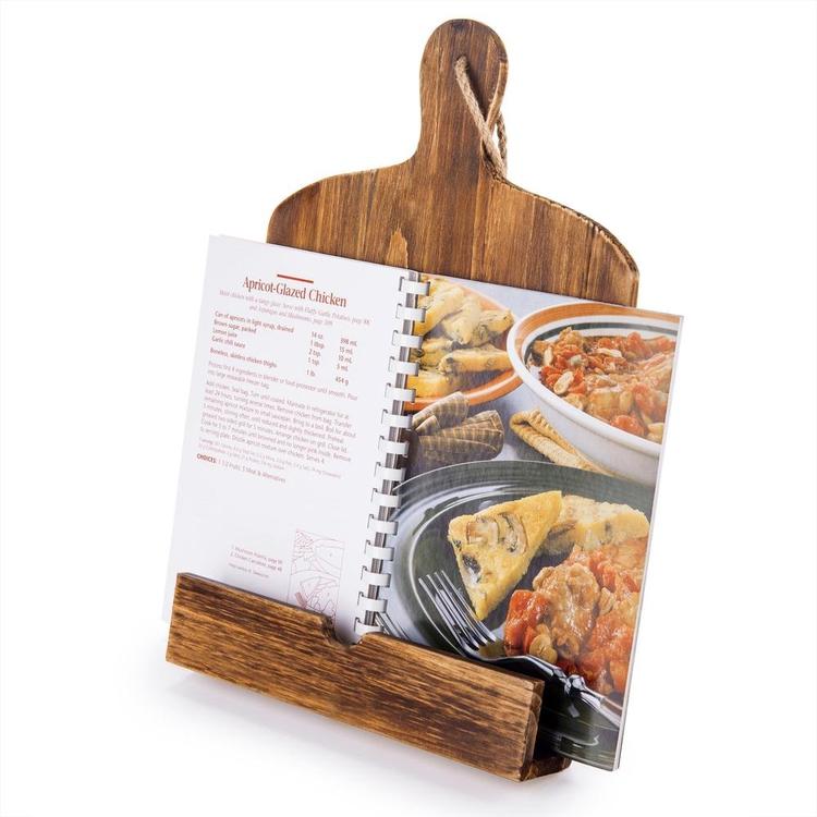 Cutting Board Style Wood Recipe Cookbook / Tablet Holder with Kickstand, Brown - MyGift Enterprise LLC
