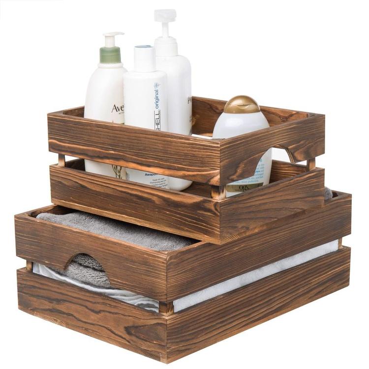 Nesting Rustic Brown Wood Storage & Accent Crates, Set of 3 - MyGift Enterprise LLC