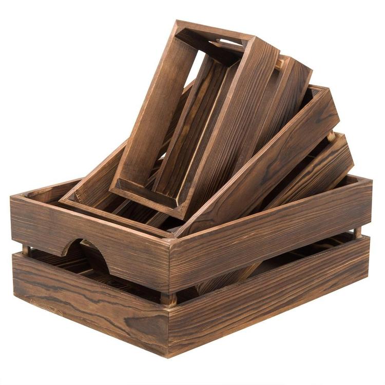 Nesting Rustic Brown Wood Storage & Accent Crates, Set of 3 - MyGift Enterprise LLC