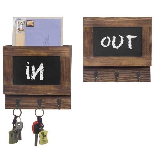Dark Brown Wood Mail Sorter with Chalkboard Surface & Hooks, Set of 2 - MyGift