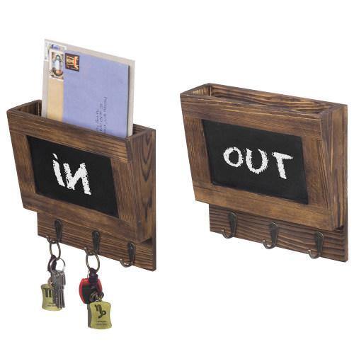 Dark Brown Wood Mail Sorter with Chalkboard Surface & Hooks, Set of 2 - MyGift