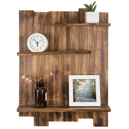 Dark Brown Wood Pallet-Style Wall Mounted Shelf - MyGift