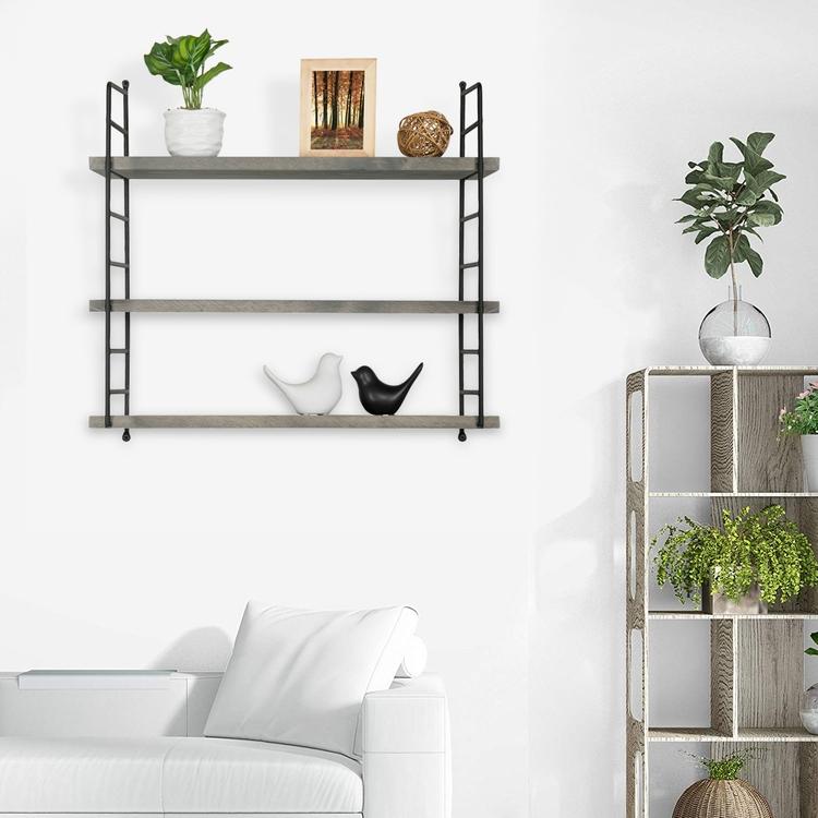 Dark Gray Wood & Industrial Metal Adjustable Wall Mounted Shelf