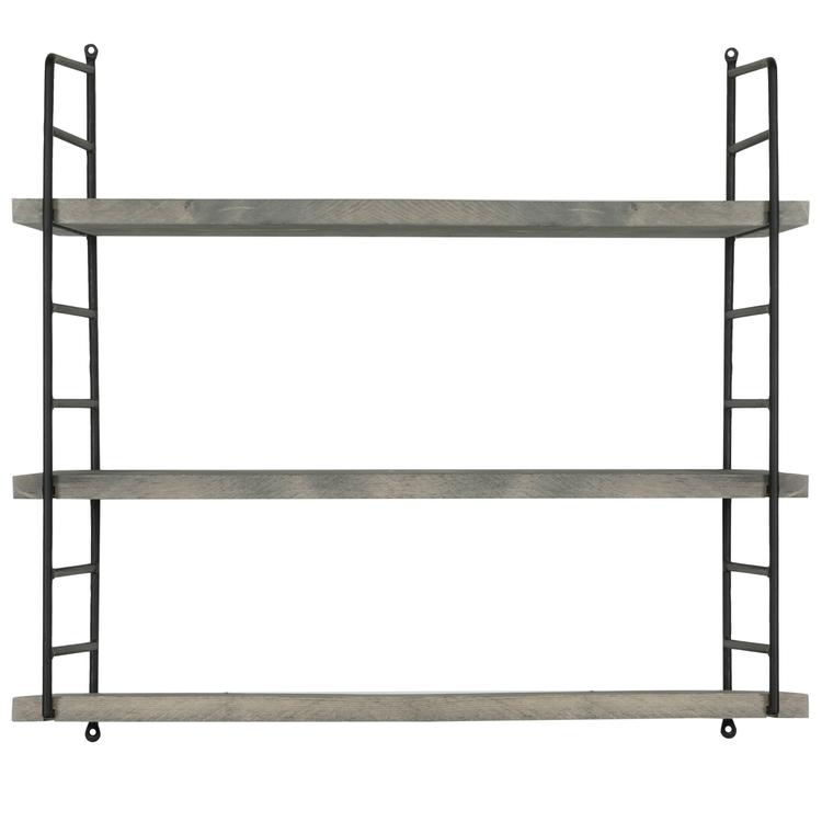 Dark Gray Wood & Industrial Metal Adjustable Wall Mounted Shelf