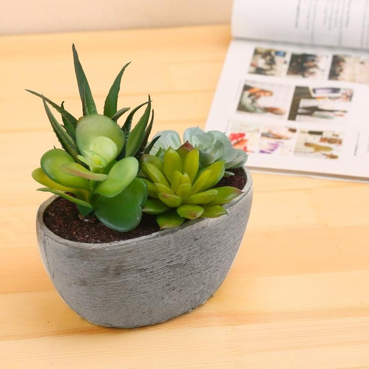 Decorative Artificial Succulent Plant Arrangement with Oval Gray Pot - MyGift Enterprise LLC