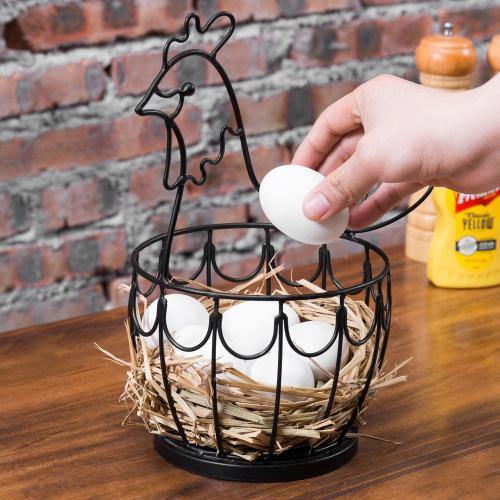 Decorative Black Metal Wire Chicken Design Egg Storage Basket - MyGift