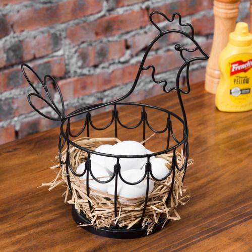 Decorative Black Metal Wire Chicken Design Egg Storage Basket - MyGift