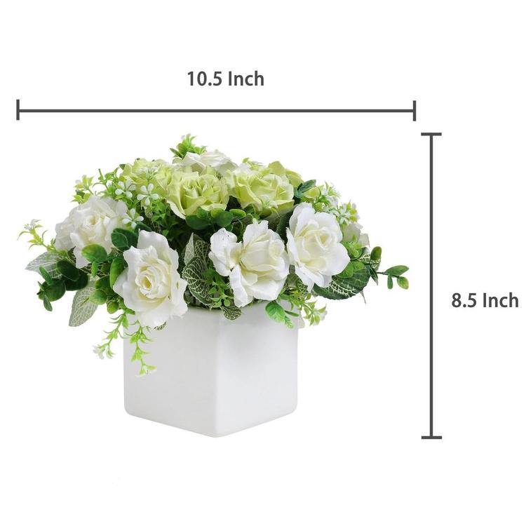 Faux Ivory Rose Floral Arrangement in White Ceramic Vase - MyGift