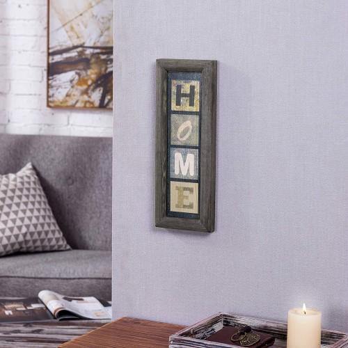 Decorative Wood Plaque with Vintage Gray Frame HOME - MyGift