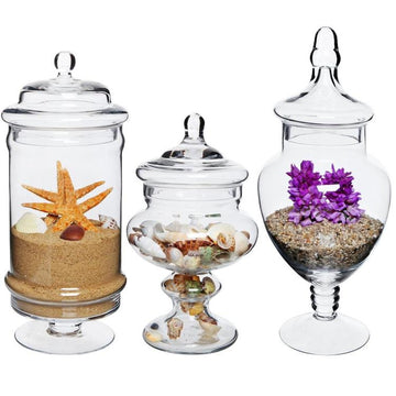 3-Piece Glass Apothecary Jars With Lids - Candy Storage Containers For Weddings & Kitchen
