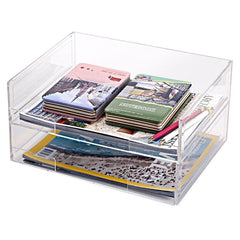 MyGift Clear Acrylic Stacking Desktop Letter Paper Tray Organizer Set, Mail  Holder and File Folder Rack with 2 Small Office Supplies Storage Box, 4