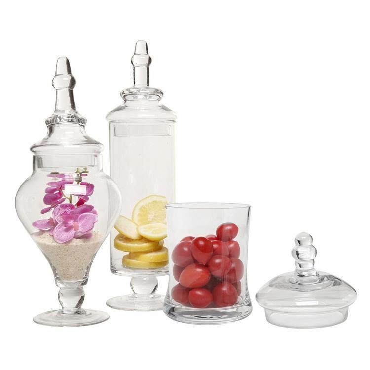Designer Clear Glass Decorative Apothecary Jars, 3 Piece Set - MyGift