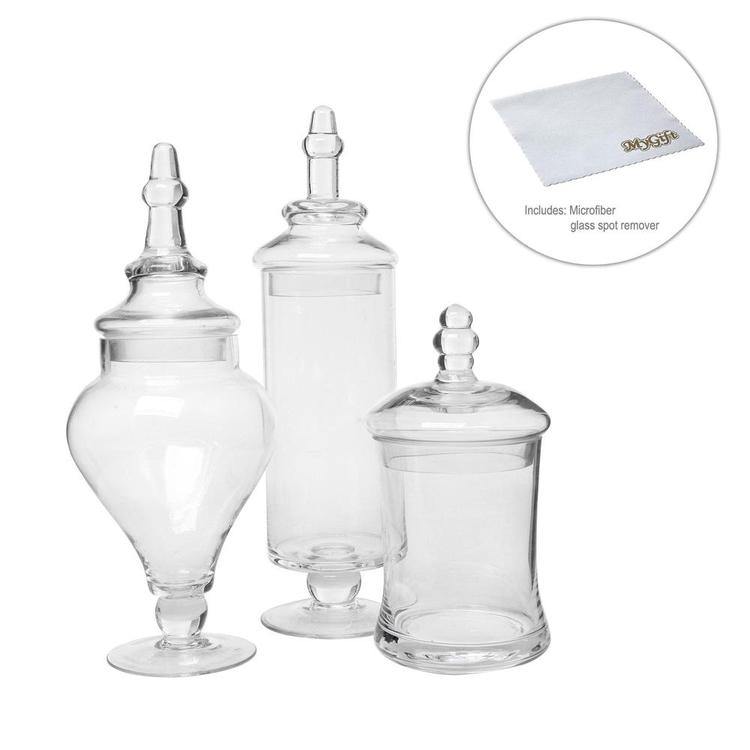 Designer Clear Glass Decorative Apothecary Jars, 3 Piece Set - MyGift