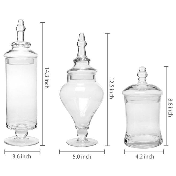 Designer Clear Glass Decorative Apothecary Jars, 3 Piece Set - MyGift