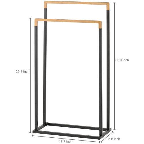 Freestanding 2-Tier Black Metal and Bamboo Towel Rack - MyGift