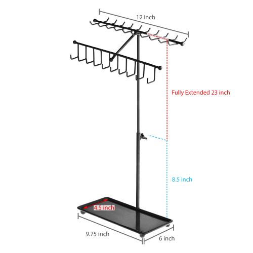 Black Metal Tabletop Jewelry Organizer Rack with Ring Tray-MyGift