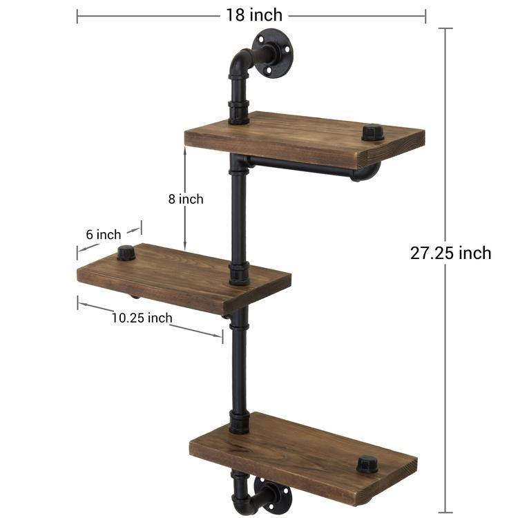Burnt Wood & Industrial Pipe 3-Tier Display Shelf - MyGift