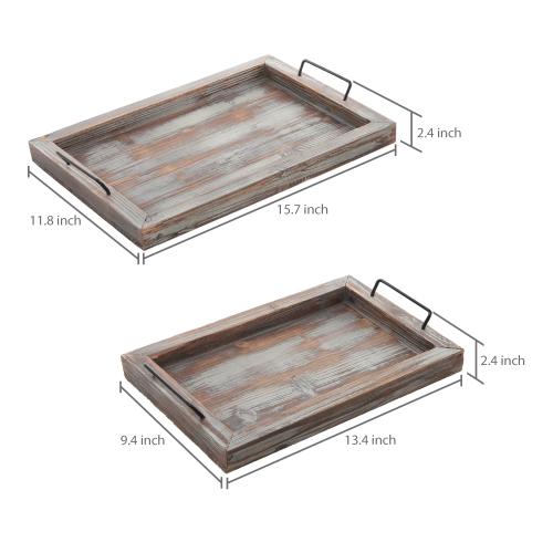 Rustic Brown Wood Serving Trays, Set of 2-MyGift