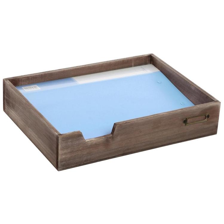 Distressed Brown Vintage Wood Office Desktop Paper, File, Folder, Magazine Tray - MyGift Enterprise LLC