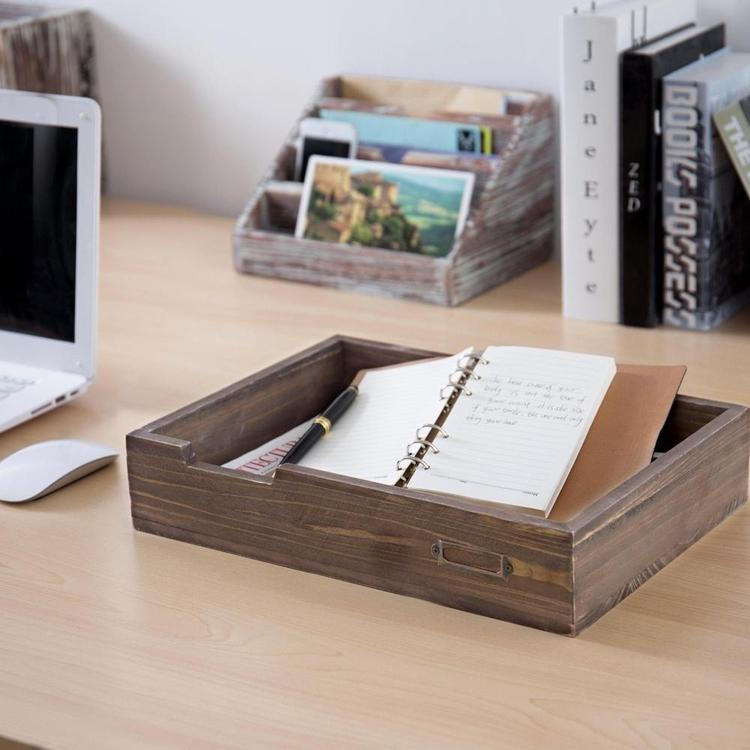 Distressed Brown Vintage Wood Office Desktop Paper, File, Folder, Magazine Tray - MyGift Enterprise LLC