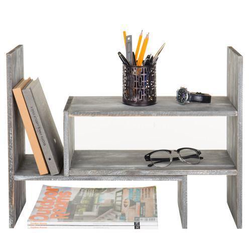 Distressed Gray Wood Adjustable Desktop Bookshelves - MyGift