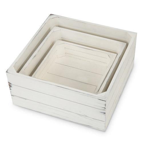 Distressed White Wood Nesting Crate Display Stands, Set of 3 - MyGift