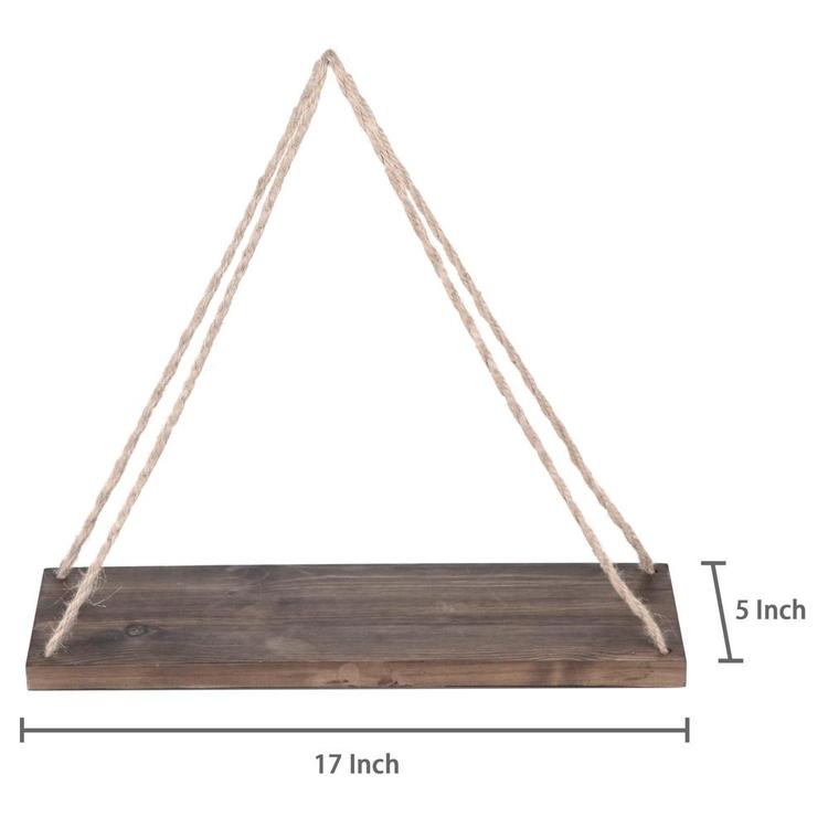 17-Inch Distressed Wood Hanging Swing Rope Floating Shelves, Set of 2, Brown - MyGift Enterprise LLC
