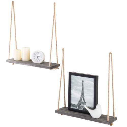 Distressed Wood Hanging Shelves, Set of 2, Grey - MyGift