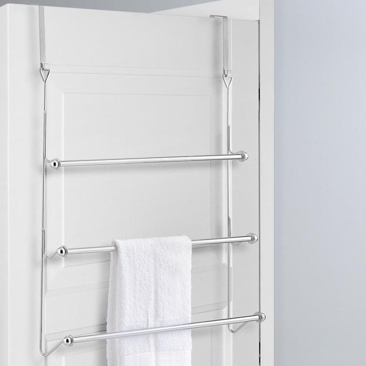 3 Tier Over-the-Door Bathroom Towel Bar Rack with Chrome-Plated Finish - MyGift Enterprise LLC