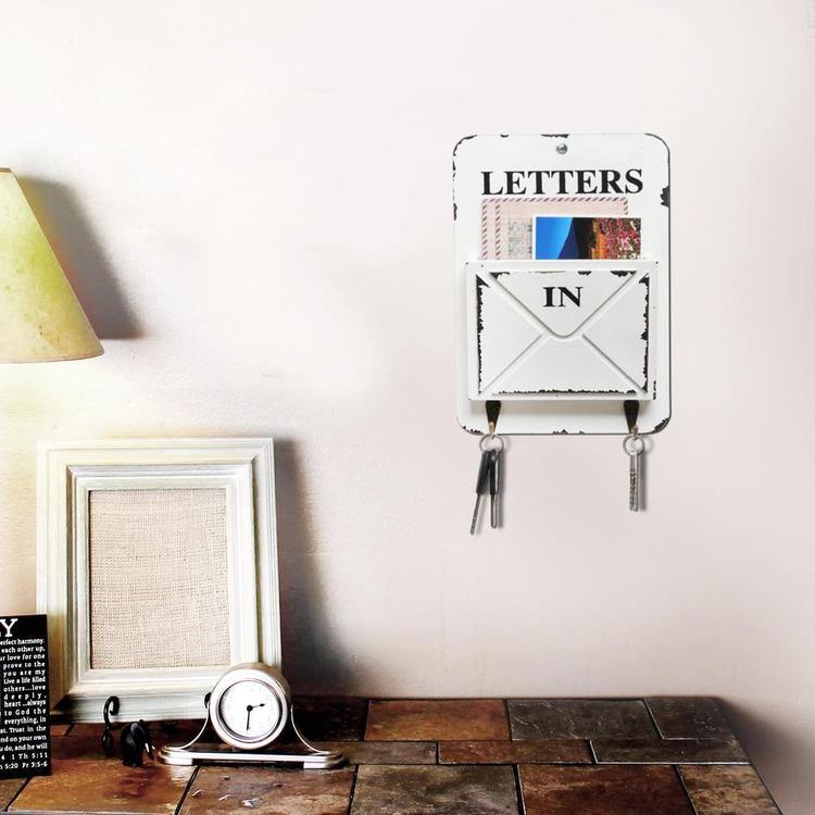 Farmhouse Style White Wood Wall Mounted Mail Sorter - MyGift