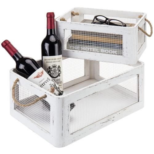 Farmhouse White Wood Storage Crates