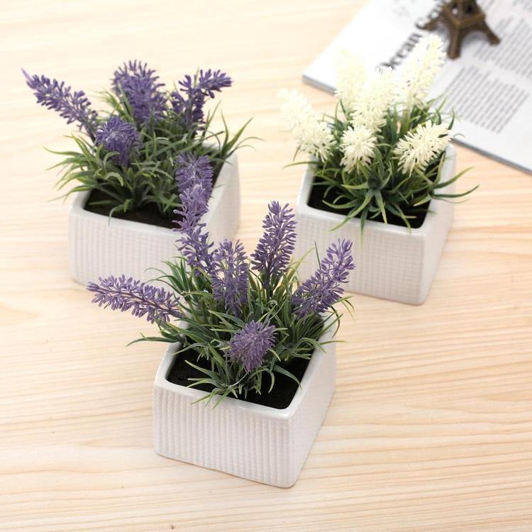Faux Lavender Plants in White Ceramic Pots, Set of 3 - MyGift
